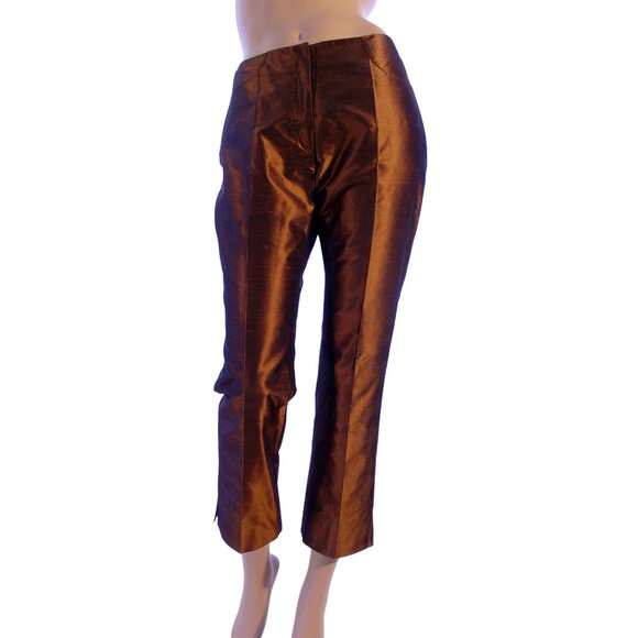 BLUMARINE 100% Silk Shantung Flat Front Cropped Pants Women's I 44/US 8 - ITALY - Picture 1 of 12